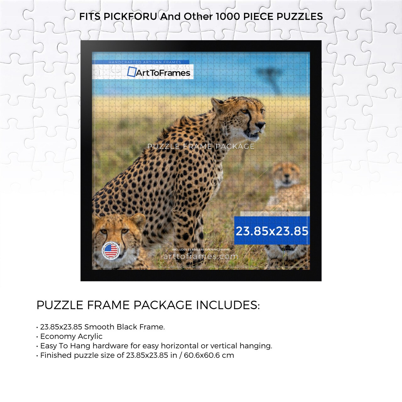 ArtToFrames 23.85x23.85 INCH / 60.6x60.6 CM Puzzle Frame for 1000 piece Puzzles.This 1.00 Inch Custom Wood Frame for Puzzles Comes with Economy Acrylic, Available in Multiple Colors